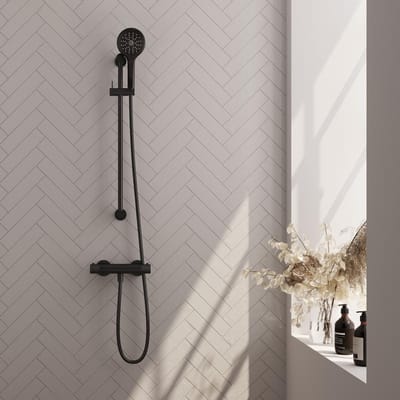 Brauer Black Carving Glijstangset met Thermostaatkraan - 3-Standen Handdouche - Mat Zwart