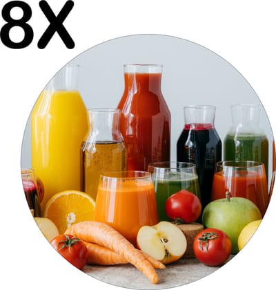 Luxe Ronde Placemat - Gezonde Fruit en Groente Sappen - Set van 8 Placemats - 50x50 cm - 2 mm dik Vinyl - Anti Slip - Afneembaar
