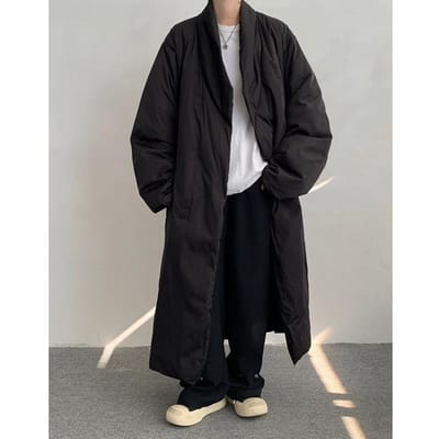 Zwarte donsjas heren winter verdikt warm retro revers lange jas zonder capuchon L gray