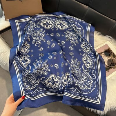 Luxe Paisley Print 70*70Cm Vierkante Sjaal Dames Zacht Satijnen Haarband Neckerchief Strik Vrouwelijke Hoofdband Foulard Tas Lint Cadeau gray