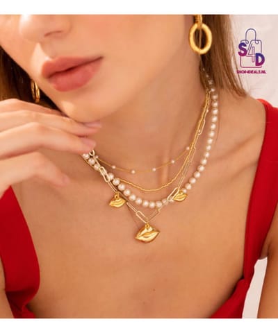 S4D® - Premium Sieraden Kettingen Set - Parelketting & 24k Goud Vergulde Ketting - Inclusief Set Oorbellen - Dames Sieraden Set - Handgemaakt