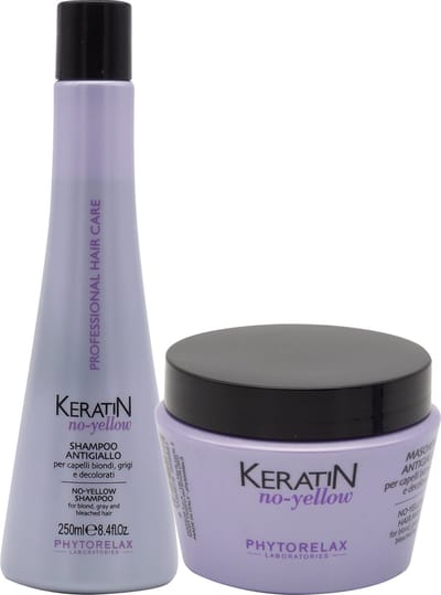 Phytorelax Zilvershampoo en Zilver Haarmasker Set met Paars Pigment – Keratine No-Yellow tegen Gele Tinten – Blond, Grijs en Gebleekt Haar – 500 ml