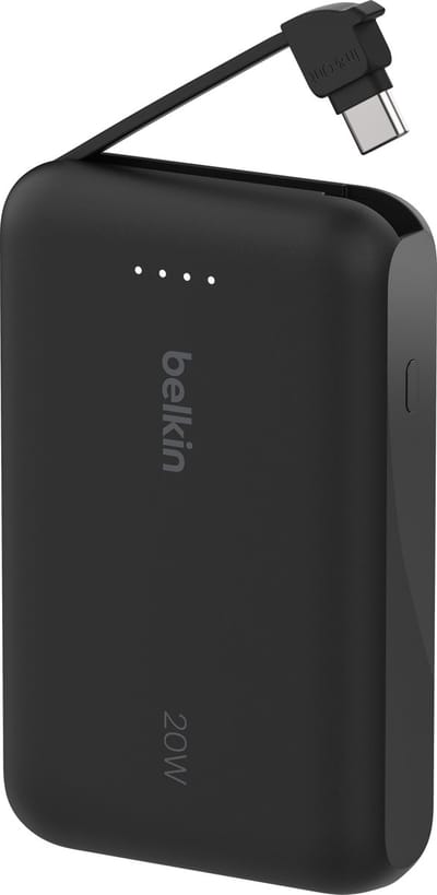Belkin BoostCharge power bank - with integrated cable - 24 pin USB-C - 20 Watt - 10000 mAh