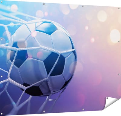 Gards Tuinposter Voetbal Bal Door het Goal Heen - 150x120 cm - Tuindoek - Tuindecoratie - Wanddecoratie buiten - Tuinschilderij