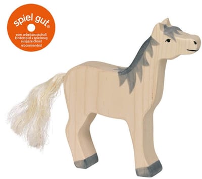 HOLZTIGER Boerderij - Paard Grijze Manen - 13X3X15Cm - Houten Figuur - Handgemaakt