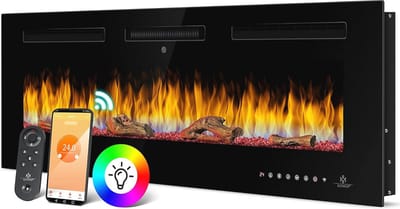 Moderne Elektrische Open Haard met Verwarming | Wandhaard met 9 Kleurmodi en Afstandsbediening