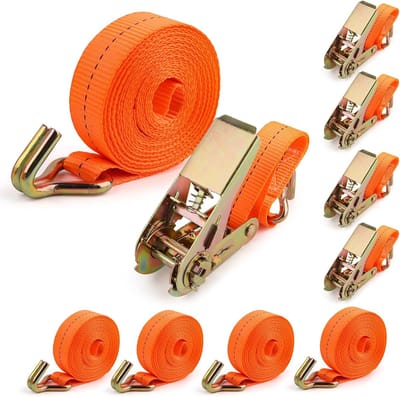Spanbanden met ratel - Sjorbanden lading - Lading vastzetten - Dubbele J-haken - 4 meter set - Oranje