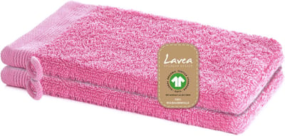 Lavea® 2 Washandjes 16 x 22 cm van 100% biologisch katoenen badstof, zacht en absorberend, voor thuis, hotel en spa – met ophanglus – Koraal