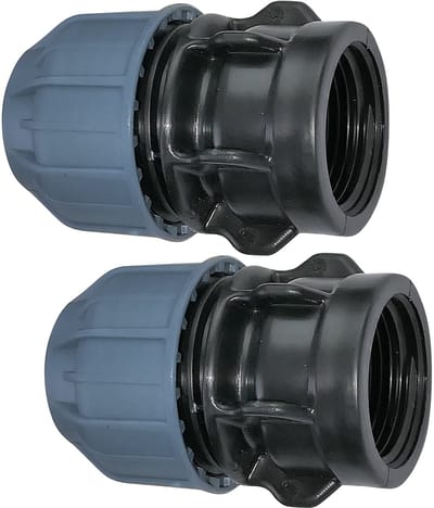 Allecto - Draadhuls/adapter Set van 2 - Rechte compressiereductie - 1" binnendraadaansluiting - Ø25mm buis - Polypropyleen - Verloopstuk en adapter