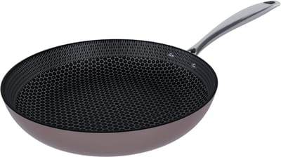 Cook & Pan Honey Koekenpan Ø 20 cm RVS Taupe - PFAS vrij - Alle Warmtebronnen - Cool Touch Handgreep - Koeken Pan met 7 jaar Garantie - Krasbestendige Anti Aanbaklaag - Vaatwasserbestendig - Gas, Inductie, Elektrisch, Oven - Honingraat Pan