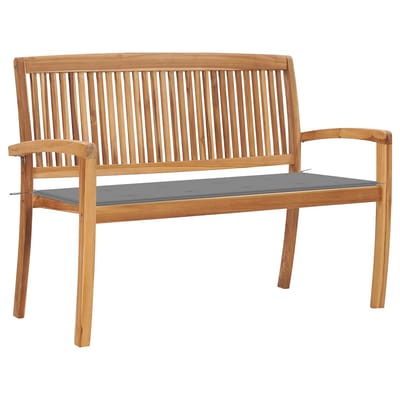 vidaXL - Tuinbank - stapelbaar - met - kussen - 128,5 - cm - massief - teakhout