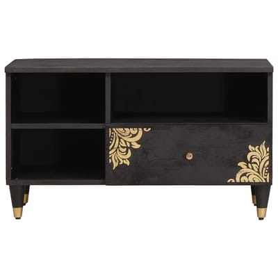 vidaXL - TV - Kast - met - lade - Zwart - 80 - x - 33 - x - 46 - cm - Massief - Mango - Hout