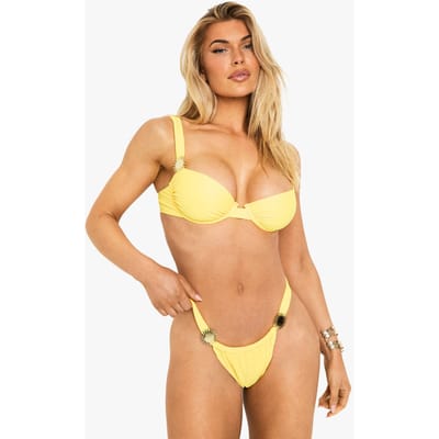 boohoo Dames Sunshine Trim Balkonbeha met beugels | Ochre | Maat: 6