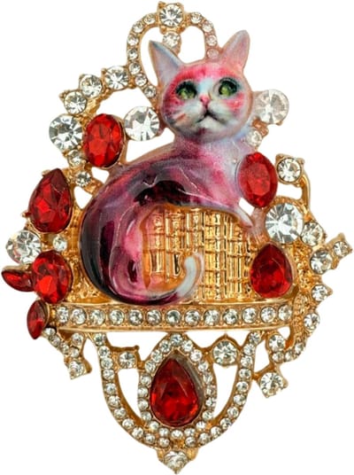 Broche met Kat, kristallen en strass - 7,5CM - Royal Cat Sieraad