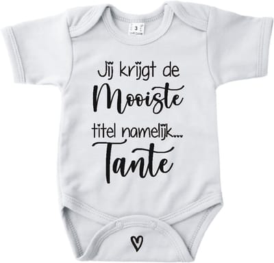 Baby romper met tekst zwangerschap aankondiging | Jij krijgt de mooiste titel namelijk Tante | Wit | korte mouw | maat 56 cadeautje zwangerschap aankondiging bekendmaking |Cadeautje 100% katoen.