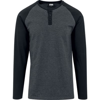 Urban Classics Shirt met lange mouwen - Contrast Raglan Henley L/S - S tot XXL - voor Mannen - antraciet-zwart