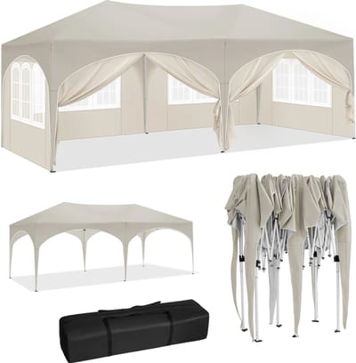 Partytent 3x6 m Beige - Partytenten - Paviljoen - Waterbestendig - Easy-Up - Tent afneembare wanden