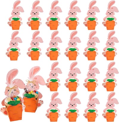 20 stuks creatieve paasgeschenkdozen met paashaas en worteldesign voor snoep, paaseieren en verrassingen, ideale mini-cadeauzakjes voor Pasen en feestelijke gelegenheden