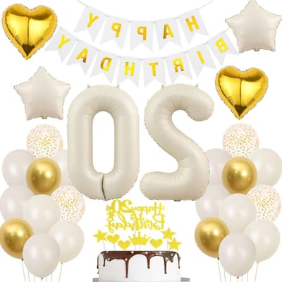 Feestelijke 20e Verjaardag Ballonnen in Goud en Beige voor Vrouwen en Mannen - Decoratie voor Boho Thema Feest, 20 Jaar Jubileum, Verjaardagsfeest Ballonnen