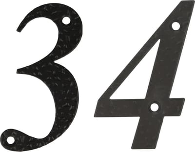 AMIG Huisnummer 34 - massief gesmeed staal - 10cm - incl. bijpassende schroeven - zwart
