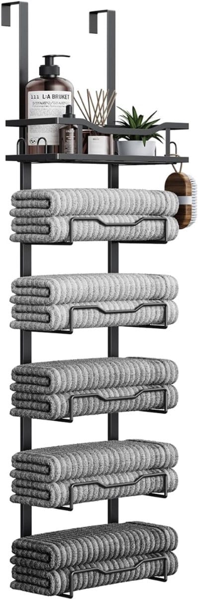 SNJY® Handdoekrek Badkamer - Handdoekhouder Hangend - Handdoekstang - 14L x 32B x 104H cm - Zwart
