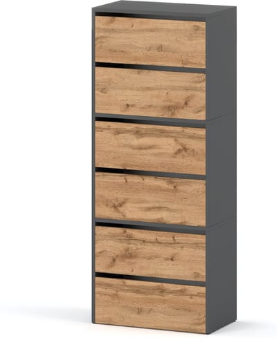 Meubel Square - Schoenenkast STEP - Set van 3 - Eiken / Grijs - Modulaire schoenenkast zonder handgrepen