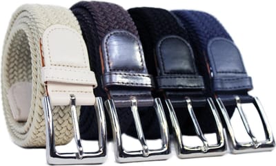 4 Pak Elastische Broekriem: Zwart, Blauw, Bruin en Beige -  105 CM