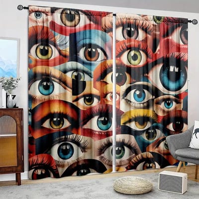2 stuks Kunst Oog Print Gordijn voor Huisdecoratie - Stangzak Raambekleding voor Slaapkamer, Kantoor, Keuken, Woonkamer en Studeerkamer 52.5cmX116cmX2pcs brown