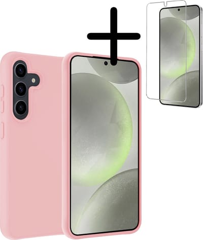 Hoesje Met Screenprotector - Geschikt voor Samsung Galaxy S24 - Sterk & Shockproof - Back Cover - Siliconen Case - Telefoon Hoes - Lichtroze