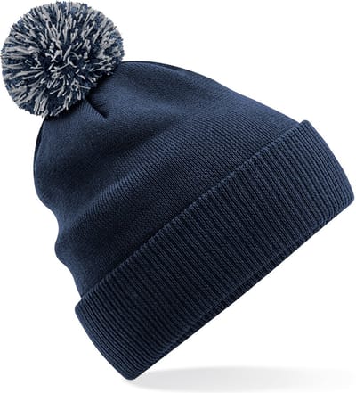 Beechfield Wintermuts met gekleurde Pompon - donkerblauw - 100% polyester - volwassenen