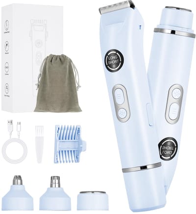 carmdering - Dames Trimmer - 4-in-1 Scheerapparaat - Elektrisch Scheerapparaat - Neustrimmer en wenkbrauwtrimmer - IPX7 waterdicht, oplaadbaar (1 uur = 90 min) - Blauw - Voor gezicht, oksels, benen en bikinilijn - Incl. opbergtas