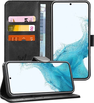 Hoesje geschikt voor Samsung Galaxy S22 - Book Case Kunstleer Wallet Cover Portemonnee Pasjeshouder Hoes Zwart
