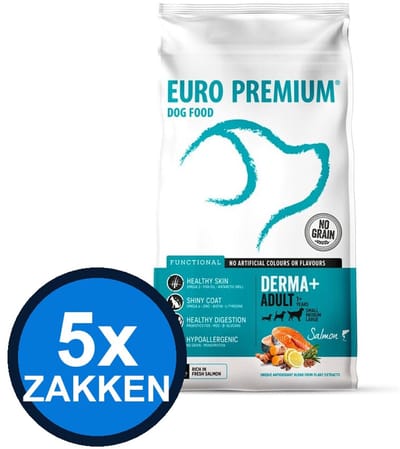 5x Euro-Premium - Adult Derma+ - Hondenvoer Droogvoer - 2 kg