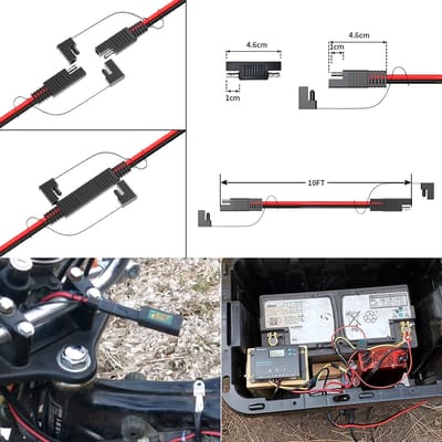 SAE Verlengsnoer 10 AWG met Polariteitsomkeeradapter voor Auto Motorfiets Zonnepaneel 3M