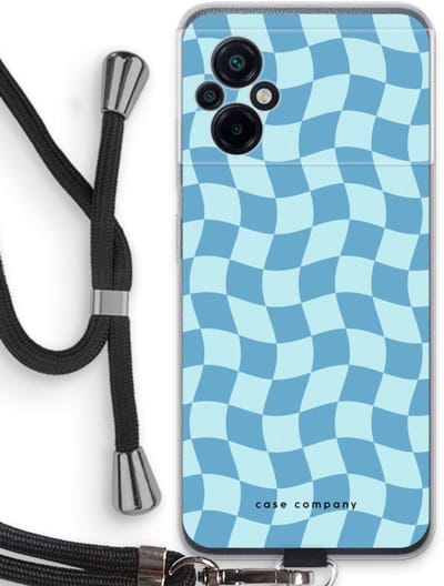 Case Company® - Hoesje met koord geschikt voor Xiaomi Poco M5 hoesje met Koord - Grid Blauw - Telefoonhoesje met Zwart Koord - Bescherming aan alle Kanten en Over de Schermrand