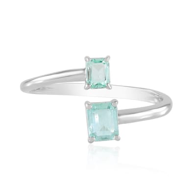 Cavill - 925 Sterling Zilver Ring - Platina Gecoat - Paraiba Smaragd 0,534 ct - Achthoekige Dubbele Steen - Elegante Sieraden Vrouwen