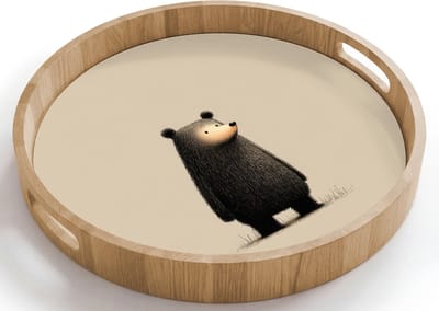 Dienblad rond 40x40 cm - Schootdienblad hout - Beer - Donkerbruin - Minimalistisch - Borrelplank rechthoek - Plateau houten dienbladen