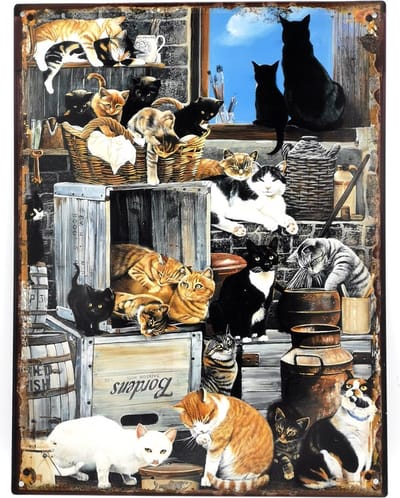 Vintage Metalen bord Katten - Retro Vintage - Wand Bord - Muur Kamer Decoratie - Metaal Emaille - Reclame Wandborden - Mancave Metalen Bord – Kroeg - Bar – Cafe - Metalen Bord – Kat – Katten - Huisdier - 33 x 25cm