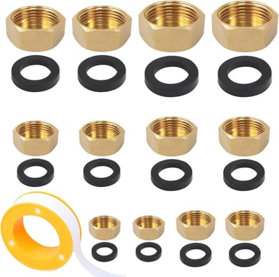 Set van 12 Blindpluggen 3/4 Inch en 1/2 Inch met Slangring en Grondmateriaal Tape voor Tuin, Wasmachine en Vaatwasser Aansluitingen