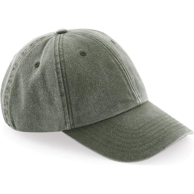 Beechfield Unisex Laag Profiel Vintage Denim-Look Cap (Vintage Olijf)