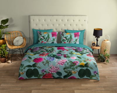 Good Morning dekbedovertrek bloemen - 1 persoons 140x200/220 cm - Aqua - 100% Katoen renforc�