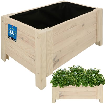 KOTARBAU® Houten Plantenbak, Kiefernhout, 60 x 39 x 30 cm, Wit, Houten Bloembak, Plantenbak voor Buiten, met Vlies, voor Tuin, Terras, Balkon