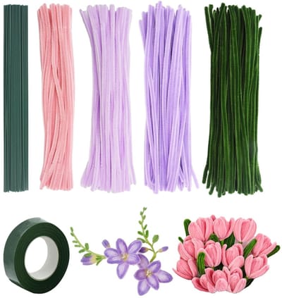 Lange Chenille Stelen voor Bloemen, Schoonmaakset voor Tulpen, 4 Kleuren, Creatief Knutselen met Bloemen, Perfect voor Boeketten