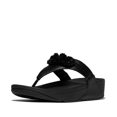 FitFlop FitFlop Lulu Beaded-Chain Leather Toe-Post Sandals ZWART - Maat 37