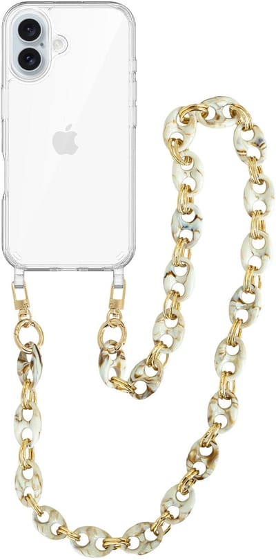 xoxo Wildhearts siliconen hoesje - Geschikt voor iPhone 17 - Marble Creme - Lang Koord - Telefoonhoesje - Hoesje met koord - telefoonkoord - Transparant hoesje - Lang marmerprint beige koord