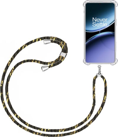Telefoonkoord + Hoesje Geschikt voor OnePlus Nord 4 - Lengte Verstelbaar - Telefoonketting - Shock Proof Case - Zwart Goud