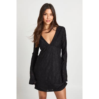 boohoo Dames Burnout Bloemen Wijdmouw Shift Jurk | Black | Maat: 8