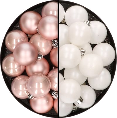 32x stuks kunststof kerstballen mix van lichtroze en wit 4 cm - Kerstversiering