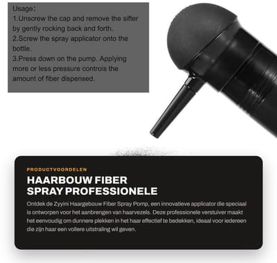 Dailygoods- Haarvezel Applicator Professionele Spuit - Poeder Spray Fles - Verstuiver voor Haarverdikking - Precisie Toepassing - Zwart - Lichtgewicht ABS - Haarverdikkingsspray
