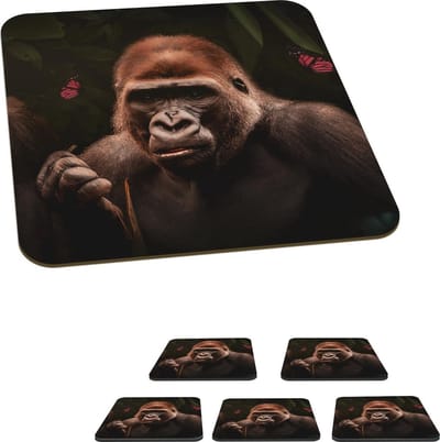 Onderzetters voor glazen - Dieren - Aap - Gorilla - 10x10 cm - Glasonderzetters - 6 stuks